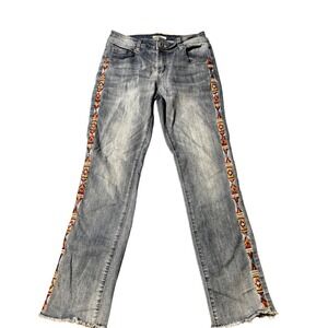 Luxe Moda Embroidered Trim Jeans Womens Size 8‎ Frayed Hem Denim